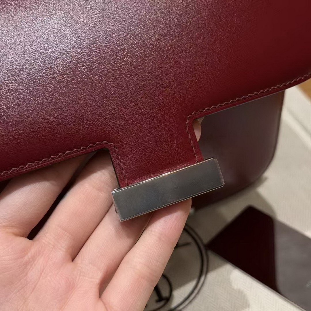 Hermes Constance 19 CM Bag Handmade In Box Calfskin Leather Silver Hardware 57 Bordeaux - Image 7