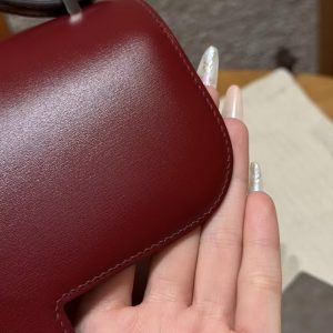 Hermes Constance 19 CM Bag Handmade In Box Calfskin Leather Silver Hardware 57 Bordeaux - Image 6