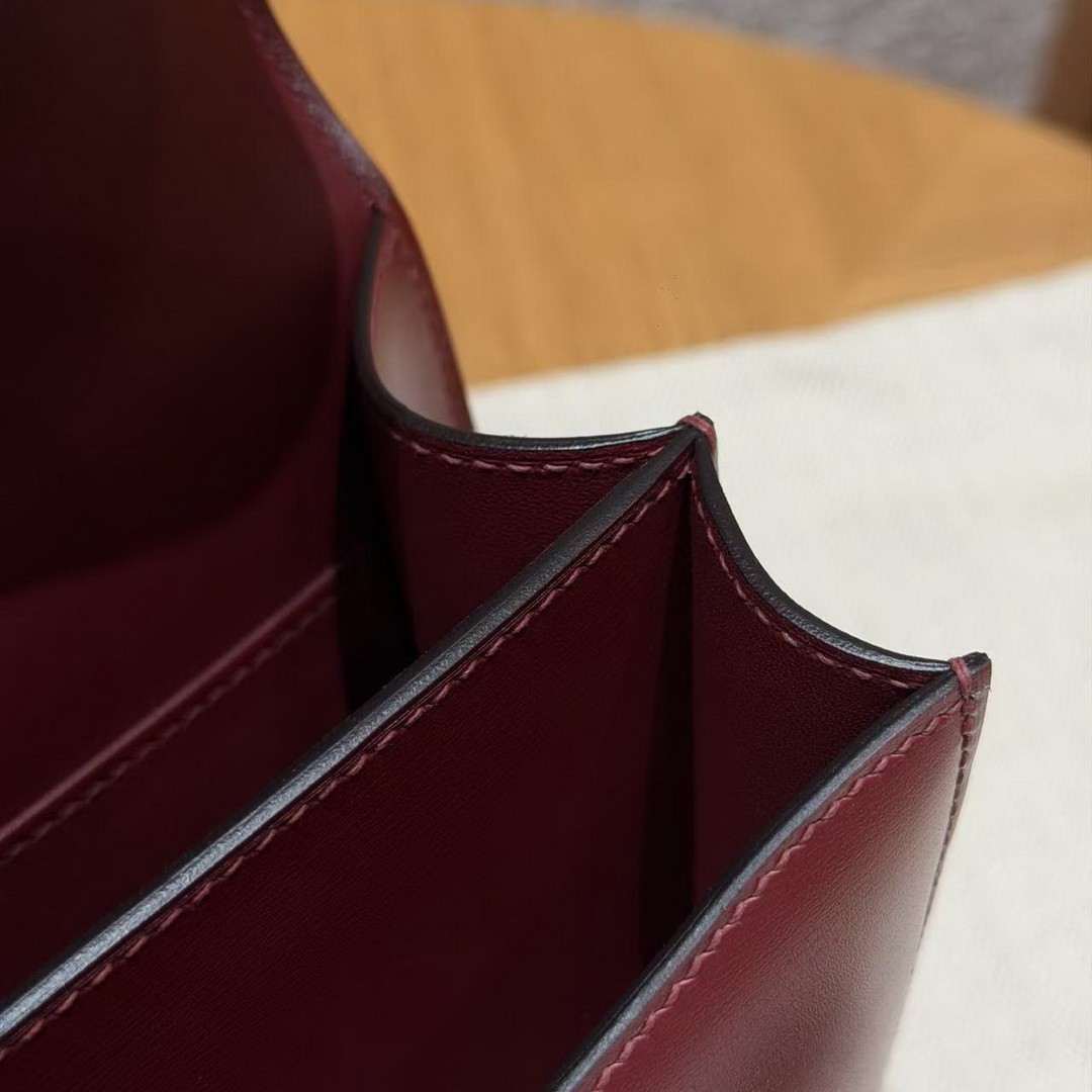 Hermes Constance 19 CM Bag Handmade In Box Calfskin Leather Silver Hardware 57 Bordeaux - Image 5