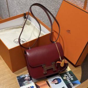 Hermes Constance 19 CM Bag Handmade In Box Calfskin Leather Silver Hardware 57 Bordeaux - Image 3