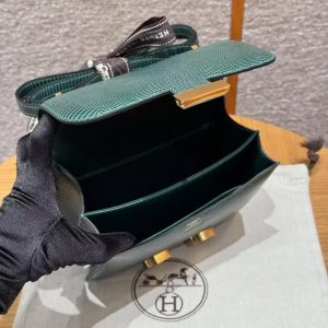 Hermes Constance 19 CM Bag Handmade In Lizard Leather from South Africa Gold Hardware 60 Vert Cypress - Image 30