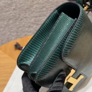 Hermes Constance 19 CM Bag Handmade In Lizard Leather from South Africa Gold Hardware 60 Vert Cypress - Image 24