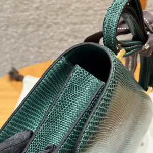 Hermes Constance 19 CM Bag Handmade In Lizard Leather from South Africa Gold Hardware 60 Vert Cypress - Image 20