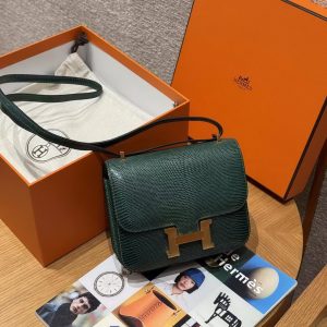 Hermes Constance 19 CM Bag Handmade In Lizard Leather from South Africa Gold Hardware 60 Vert Cypress - Image 18