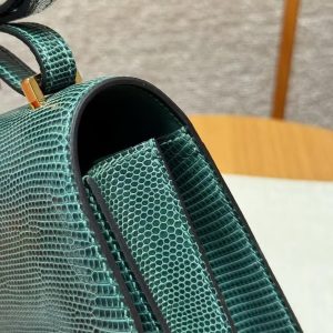 Hermes Constance 19 CM Bag Handmade In Lizard Leather from South Africa Gold Hardware 60 Vert Cypress - Image 17