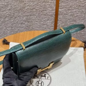 Hermes Constance 19 CM Bag Handmade In Lizard Leather from South Africa Gold Hardware 60 Vert Cypress - Image 5