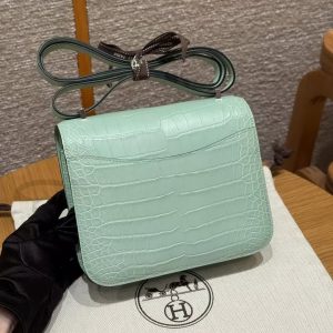 Alternative view of Hermes Constance 19 CM Bag Handmade In Matte Alligator Leather from Mississippi Silver Hardware 6W Menthe