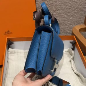 Hermes Constance 19 CM Bag Handmade In Epsom Calfskin Leather Silver Hardware 71 Blue France - Image 22