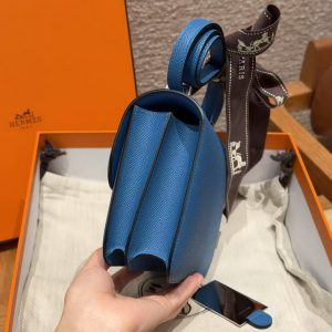 Hermes Constance 19 CM Bag Handmade In Epsom Calfskin Leather Silver Hardware 71 Blue France - Image 21