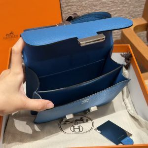 Hermes Constance 19 CM Bag Handmade In Epsom Calfskin Leather Silver Hardware 71 Blue France - Image 19