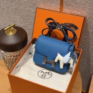 Hermes Constance 19 CM Bag Handmade In Epsom Calfskin Leather Silver Hardware 71 Blue France - Image 15