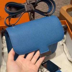 Hermes Constance 19 CM Bag Handmade In Epsom Calfskin Leather Silver Hardware 71 Blue France - Image 14