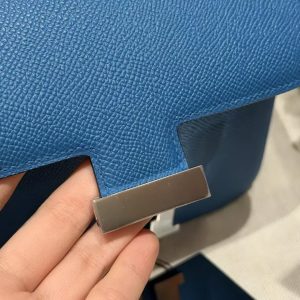 Hermes Constance 19 CM Bag Handmade In Epsom Calfskin Leather Silver Hardware 71 Blue France - Image 13