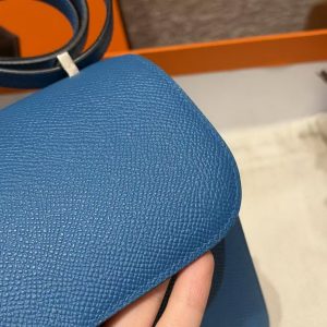 Hermes Constance 19 CM Bag Handmade In Epsom Calfskin Leather Silver Hardware 71 Blue France - Image 12