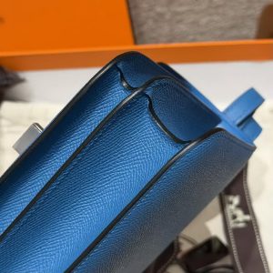 Hermes Constance 19 CM Bag Handmade In Epsom Calfskin Leather Silver Hardware 71 Blue France - Image 10