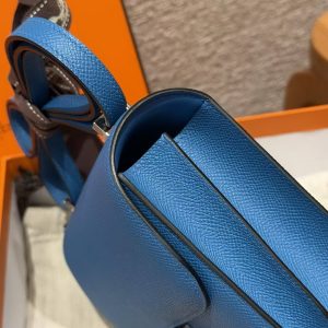 Hermes Constance 19 CM Bag Handmade In Epsom Calfskin Leather Silver Hardware 71 Blue France - Image 9