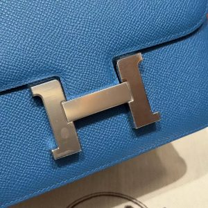 Hermes Constance 19 CM Bag Handmade In Epsom Calfskin Leather Silver Hardware 71 Blue France - Image 8