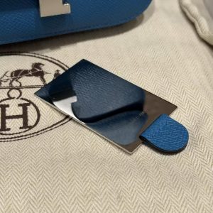 Hermes Constance 19 CM Bag Handmade In Epsom Calfskin Leather Silver Hardware 71 Blue France - Image 7