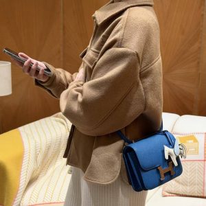 Hermes Constance 19 CM Bag Handmade In Epsom Calfskin Leather Silver Hardware 71 Blue France - Image 5