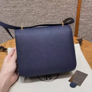 Hermes Constance 19 CM Bag Handmade In Epsom Calfskin Leather Gold Hardware 73 Blue Saphir - Image 2