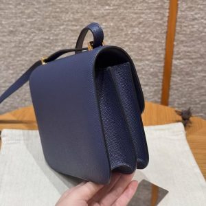Hermes Constance 19 CM Bag Handmade In Epsom Calfskin Leather Gold Hardware 73 Blue Saphir - Image 22