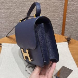 Hermes Constance 19 CM Bag Handmade In Epsom Calfskin Leather Gold Hardware 73 Blue Saphir - Image 21