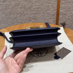 Hermes Constance 19 CM Bag Handmade In Epsom Calfskin Leather Gold Hardware 73 Blue Saphir - Image 20