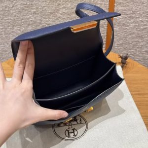 Hermes Constance 19 CM Bag Handmade In Epsom Calfskin Leather Gold Hardware 73 Blue Saphir - Image 19