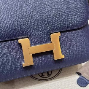Hermes Constance 19 CM Bag Handmade In Epsom Calfskin Leather Gold Hardware 73 Blue Saphir - Image 15