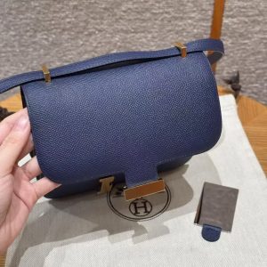Hermes Constance 19 CM Bag Handmade In Epsom Calfskin Leather Gold Hardware 73 Blue Saphir - Image 12
