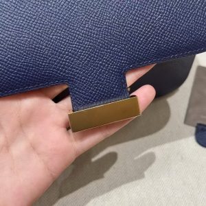 Hermes Constance 19 CM Bag Handmade In Epsom Calfskin Leather Gold Hardware 73 Blue Saphir - Image 11