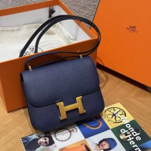 Hermes Constance 19 CM Bag Handmade In Epsom Calfskin Leather Gold Hardware 73 Blue Saphir - Image 3