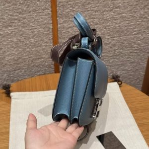 Hermes Constance 19 CM Bag Handmade In Epsom Calfskin Leather Silver Hardware 75 Blue Jean - Image 15