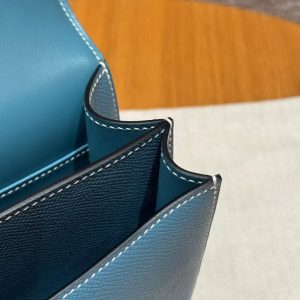Hermes Constance 19 CM Bag Handmade In Epsom Calfskin Leather Silver Hardware 75 Blue Jean - Image 11