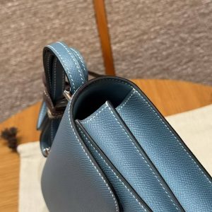 Hermes Constance 19 CM Bag Handmade In Epsom Calfskin Leather Silver Hardware 75 Blue Jean - Image 6