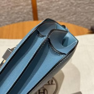 Hermes Constance 19 CM Bag Handmade In Epsom Calfskin Leather Silver Hardware 75 Blue Jean - Image 5