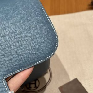 Hermes Constance 19 CM Bag Handmade In Epsom Calfskin Leather Silver Hardware 75 Blue Jean - Image 3