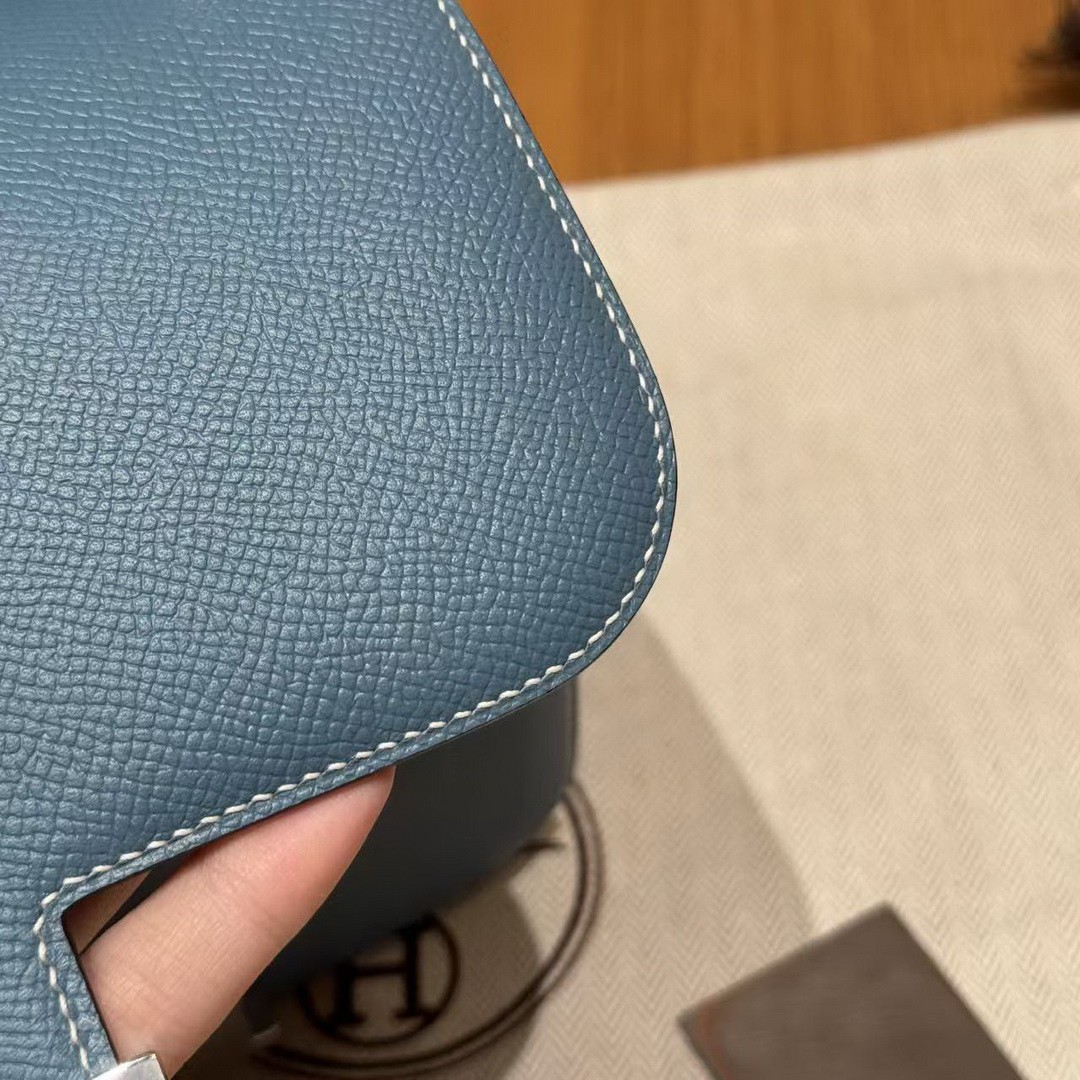 Hermes Constance 19 CM Bag Handmade In Epsom Calfskin Leather Silver Hardware 75 Blue Jean - Image 3