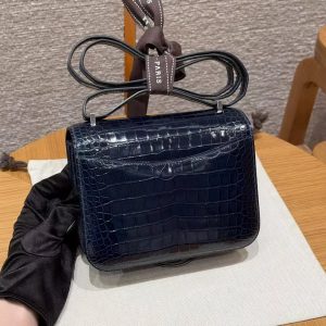Alternative view of Hermes Constance 19 CM Bag Handmade In Alligator Leather from Mississippi Silver Hardware 78 Bleu Marine