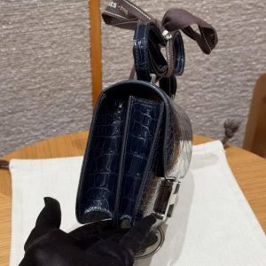 Hermes Constance 19 CM Bag Handmade In Alligator Leather from Mississippi Silver Hardware 78 Bleu Marine - Image 16