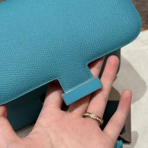 Hermes Constance 19 CM Bag Handmade In Epsom Calfskin Leather Silver Hardware 7F Blue Paon - Image 18