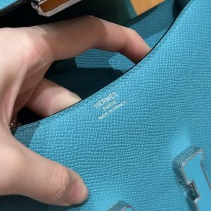 Hermes Constance 19 CM Bag Handmade In Epsom Calfskin Leather Silver Hardware 7F Blue Paon - Image 15