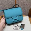 Hermes Constance 19 CM Bag Handmade In Epsom Calfskin Leather Silver Hardware 7F Blue Paon