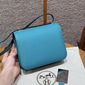 Hermes Constance 19 CM Bag Handmade In Epsom Calfskin Leather Silver Hardware 7F Blue Paon - Image 12