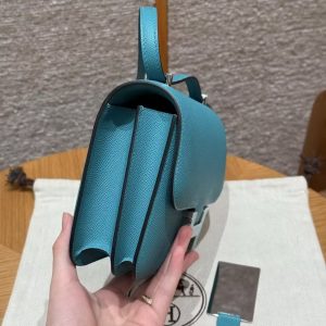 Hermes Constance 19 CM Bag Handmade In Epsom Calfskin Leather Silver Hardware 7F Blue Paon - Image 11