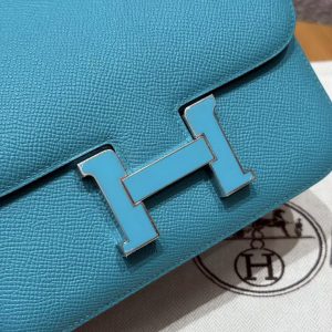 Hermes Constance 19 CM Bag Handmade In Epsom Calfskin Leather Silver Hardware 7F Blue Paon - Image 10