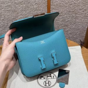 Hermes Constance 19 CM Bag Handmade In Epsom Calfskin Leather Silver Hardware 7F Blue Paon - Image 8