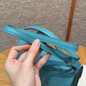 Hermes Constance 19 CM Bag Handmade In Epsom Calfskin Leather Silver Hardware 7F Blue Paon - Image 6