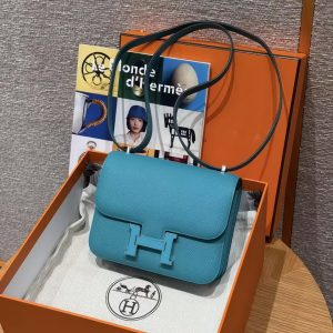 Hermes Constance 19 CM Bag Handmade In Epsom Calfskin Leather Silver Hardware 7F Blue Paon - Image 3