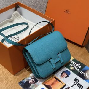 Hermes Constance 19 CM Bag Handmade In Epsom Calfskin Leather Silver Hardware 7F Blue Paon - Image 2